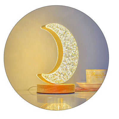 Nordic Creative Acrylic Moon Star Wood LED USB Table Lamp