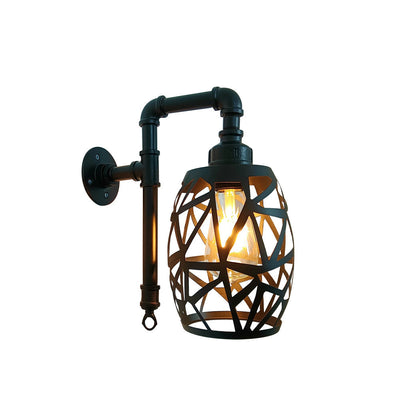 Vintage Industrial Plumbing Hollow Cage Iron 1-Light Wall Sconce Lamp