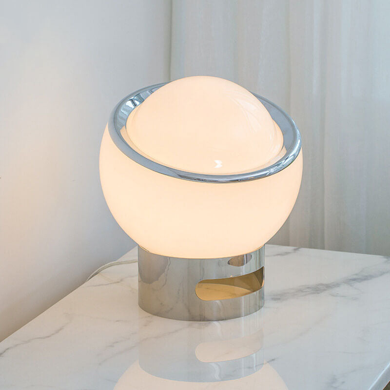 Modern Pure White Round Ball Glass Stainless Steel 1-Light Table Lamp