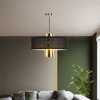 Modern Luxury Black Drum Gold Metal 1-Light Pendant Light