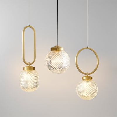 Nordic Light Luxury Striped Glass Round Ball Ring 1-Light Pendant Light