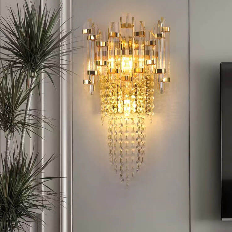 Modern Luxury Tassel Crystal Stainless Steel 3-Light Wall Sconce Lamp