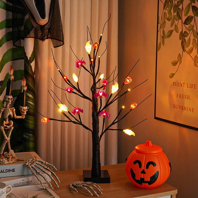 Halloween Tree Light Pumpkin Bats Simulation Tree Light USB Battery Decoration Table Lamp