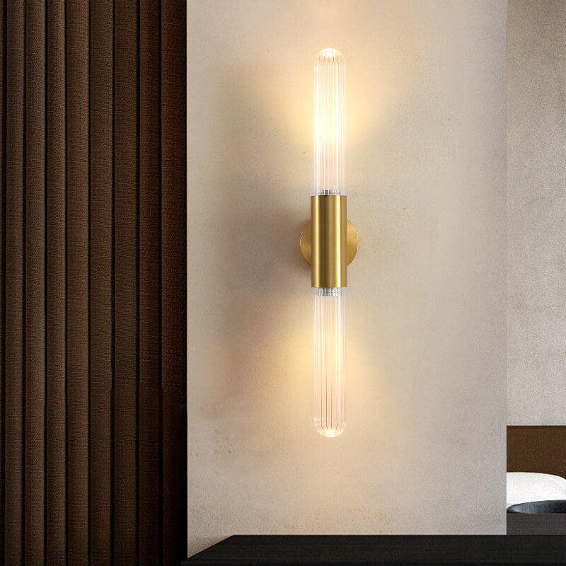 Modern Light Luxury Long Gold Clear Copper Glass 1-Light Wall Sconce Lamp