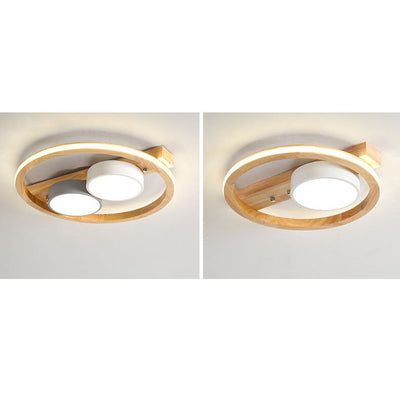 Scandinavian Minimalist Solid Wood Acrylic Round LED Flush Mount Ceiling Light