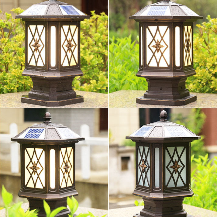 Solar European Hexagon Cage Column LED Outdoor Patio Post Head Landscape Light