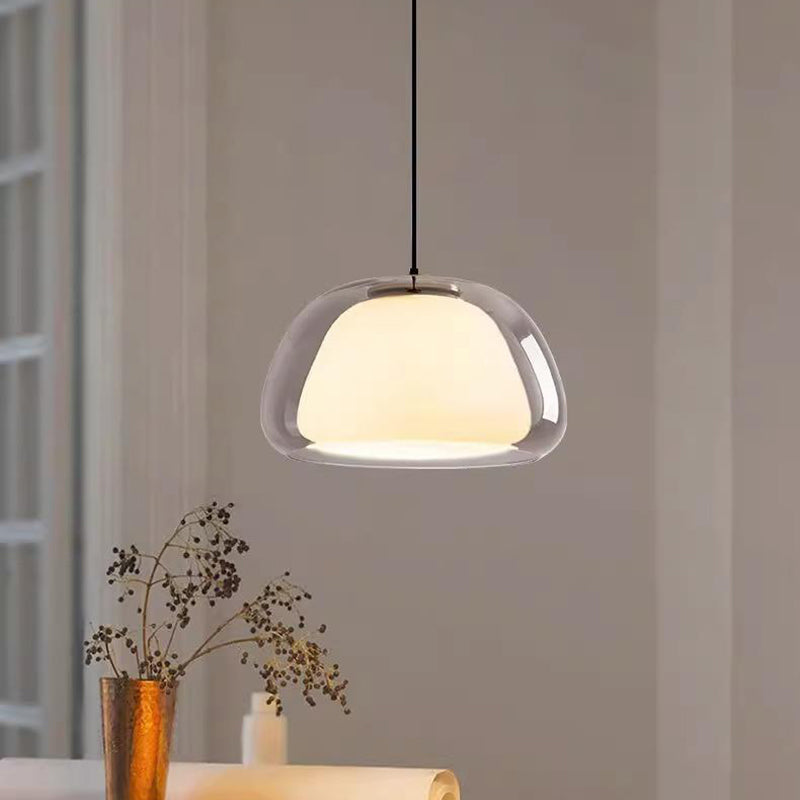 Contemporary Scandinavian Half Round Jelly Iron Glass 1-Light Pendant Light For Bedroom