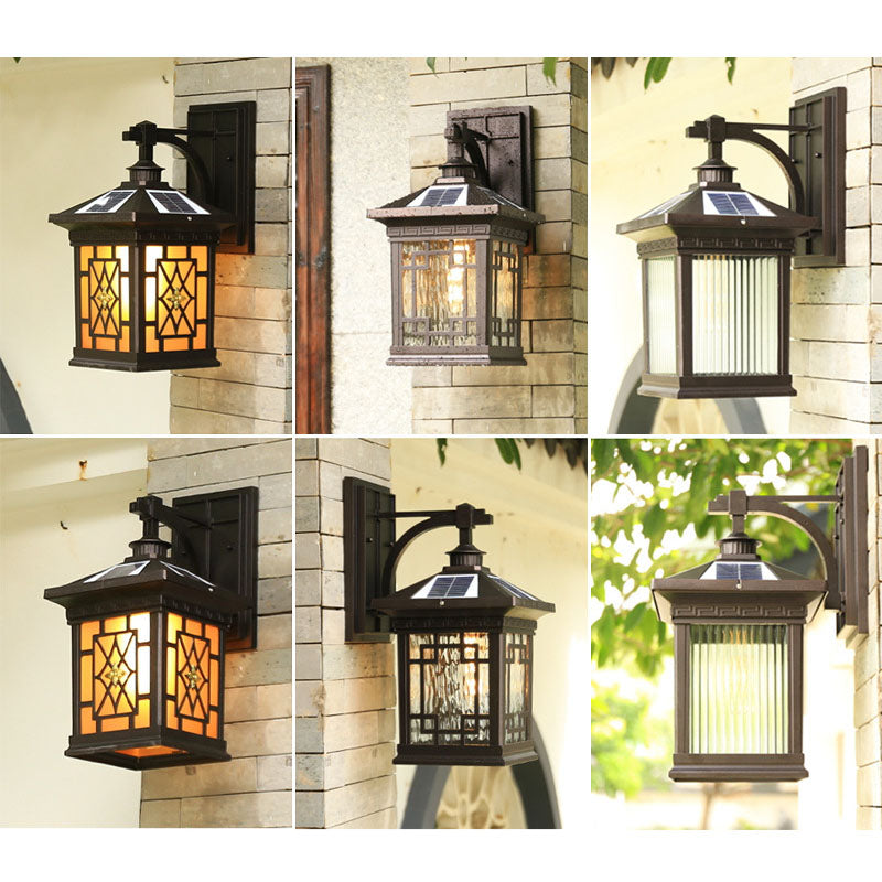 Solar Outdoor Square Cage LED Waterproof Patio Wall Sconce Lamp