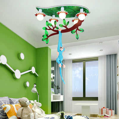 Plafonnier encastré à 5 lumières en acrylique, créatif et contemporain, pour enfants, feuille de singe, pour chambre à coucher 
