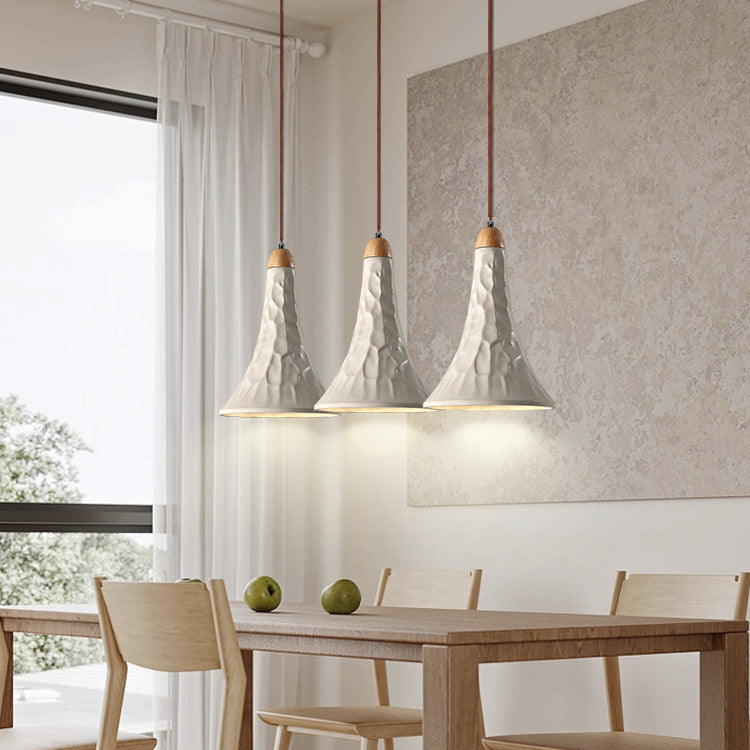 Traditional Japanese Concrete Morning Glory Shape 1-Light Pendant Light For Living Room