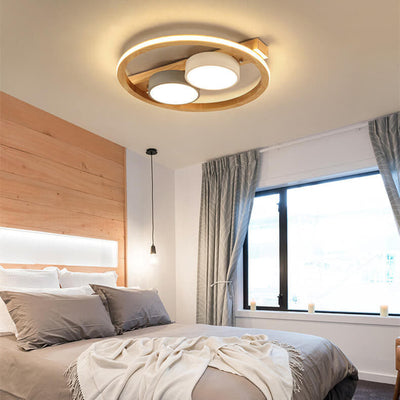 Scandinavian Minimalist Solid Wood Acrylic Round LED Flush Mount Ceiling Light