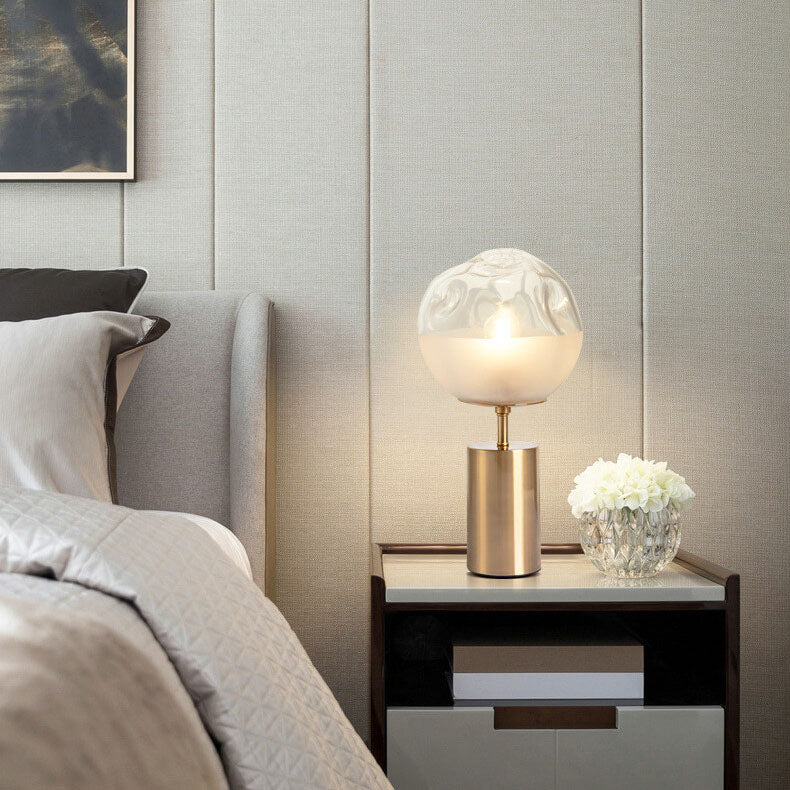 Nordic Light Luxury Frosted Glass Ball Column 1-Light Table Lamp