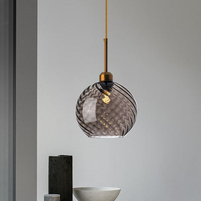 Nordic Creative Round Geometric Textured Glass 1-Light Pendant Light