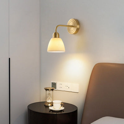 Lampe murale à 1 lumière en cuivre à pot rond en céramique rayée minimaliste moderne 