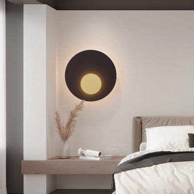 Modern Minimalist Iron Round Flat Piece LED Wall Sconce Lamp For Bedroom