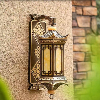 Traditional European Aluminum Octagonal Pavilion Imitation Marble Shade 1-Light Wall Sconce Lamp For Outdoor Patio