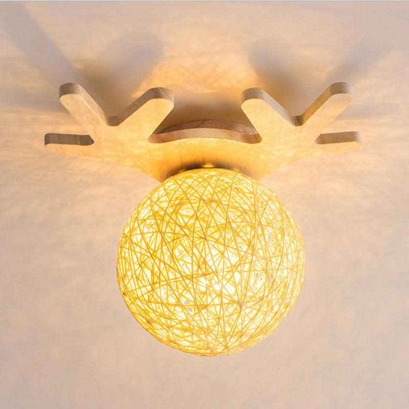 Nordic Log Creative Hemp Ball Fawn LED Flush Mount Light