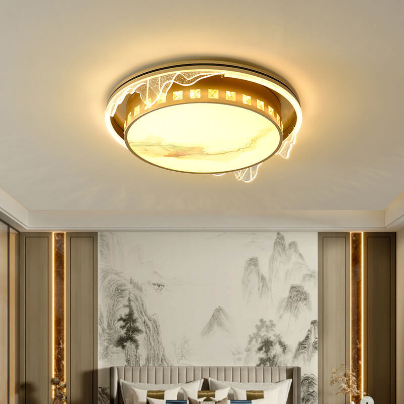 Modern Luxury Golden Round Acrylic Zen LED Flush Mount Ceiling Light