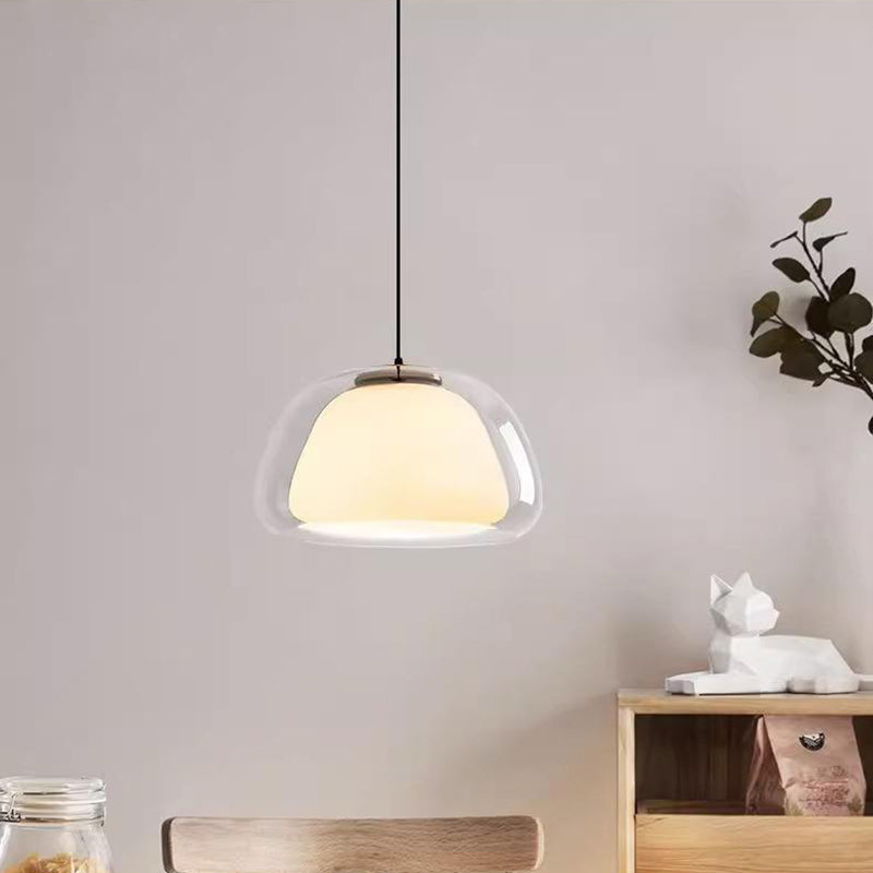 Contemporary Scandinavian Half Round Jelly Iron Glass 1-Light Pendant Light For Bedroom