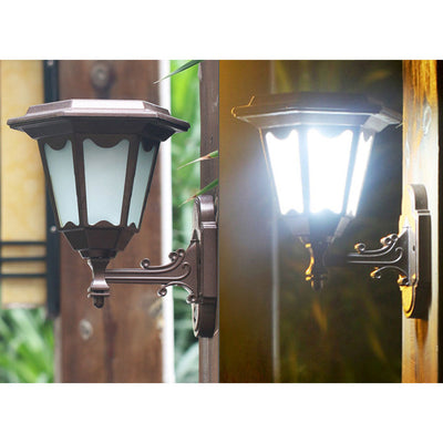 Outdoor Solar Hexagonal Lantern Human Sensor LED Waterproof Wall Sconce Lamp