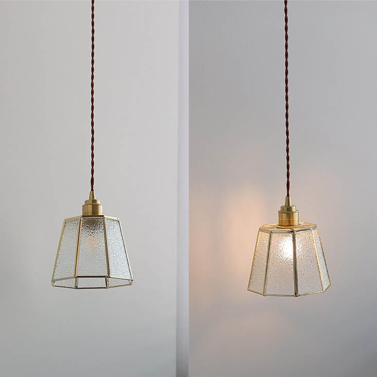 Modern Art Deco Water-grain Glass Polygonal Shade Brass 1-Light Pendant Light for Living Room