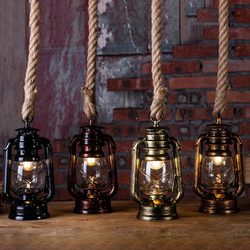 Traditional Rustic Kerosene Lantern Iron Glass 1-Light Pendant Light For Living Room