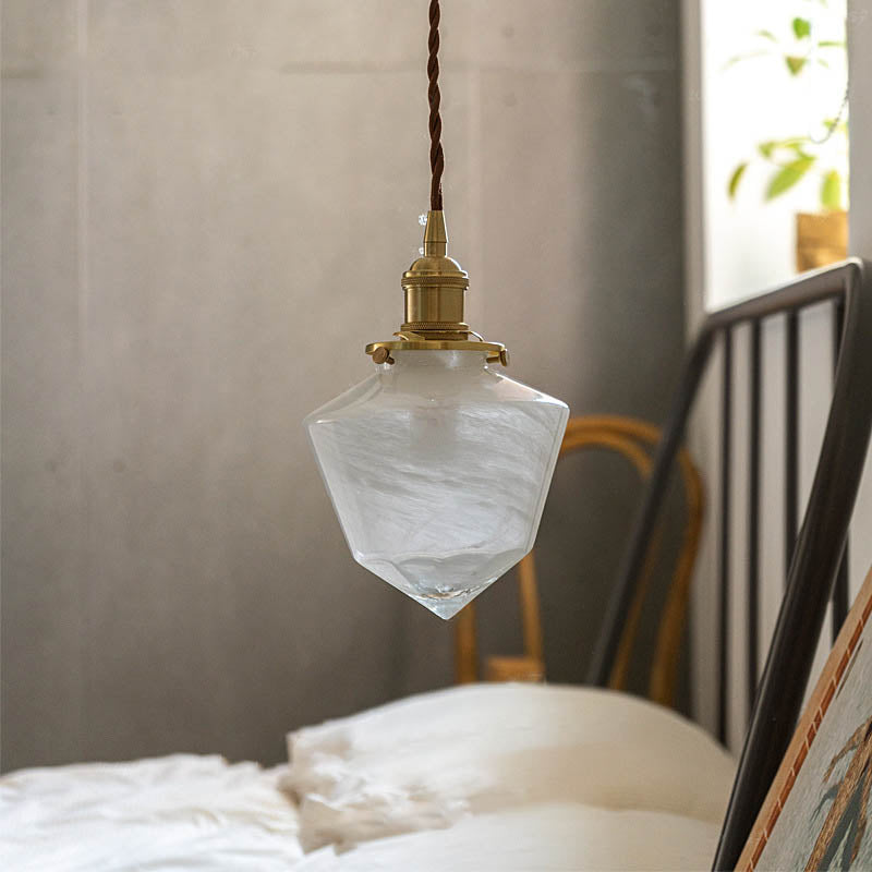 Modern Eclectic Imitation Marble Cone Shade Brass 1-Light Pendant Light for Living Room