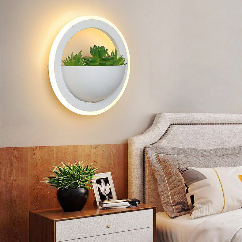 Nordic Iron Round Creative Green Plant LED Wall Sconce Lamp