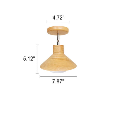 Plafonnier semi-encastré à 1 lumière en forme de cône en bois nordique 