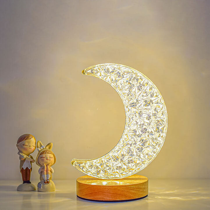 Nordic Creative Acrylic Moon Star Wood LED USB Table Lamp