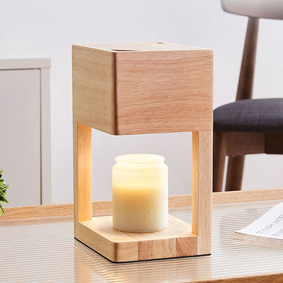 Moderne minimalistische rechteckige 1-Licht-Tischlampe aus schmelzendem Wachs aus Holz