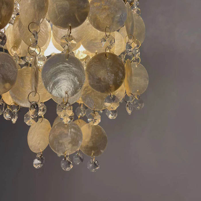 Traditional French Provincial Golden Shell Crystal Beads Round 1-Light Pendant Light for Living Room