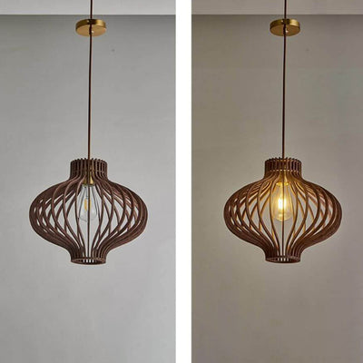 Nordic Vintage Basswood Oval Geometry 1-Light Pendant Light