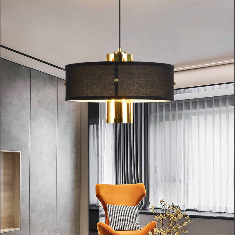 Modern Luxury Black Drum Gold Metal 1-Light Pendant Light