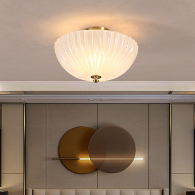 Modern Light Luxury Glass Shell Round Copper 3-Light Semi-Flush Mount Ceiling Light