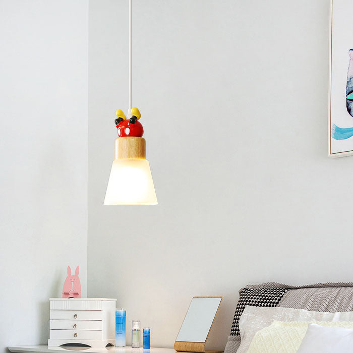 Lampe suspendue moderne et créative à 1 lumière en résine de bois pour enfants 