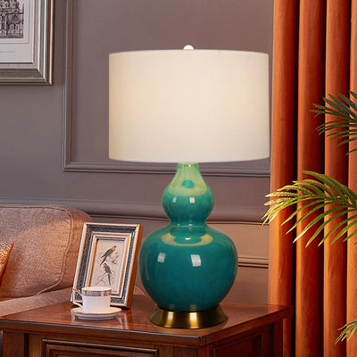 Lampe de table moderne en céramique à 1 lumière en tissu de luxe vert 