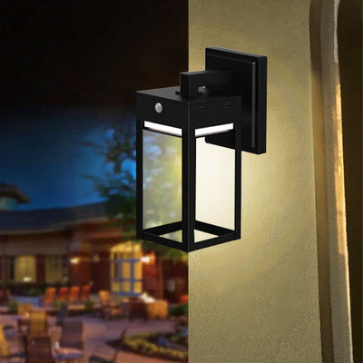 Solar Outdoor Modern Square Cage Body Sensor LED Wall Sconce Lamp