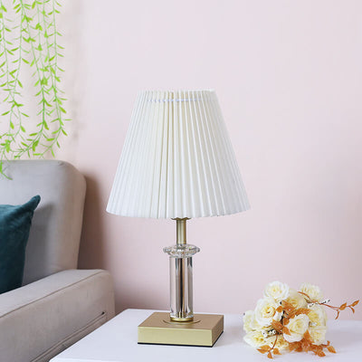 Modern Minimalist Cone Pleated Fabric Crystal Hardware 1-Light Table Lamp