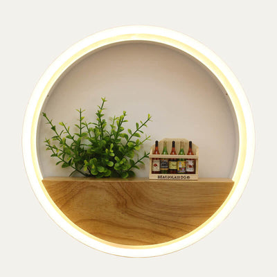 Creative Solid Wood Acrylic Storage Decoration Round LED Wall Sconce Lamp