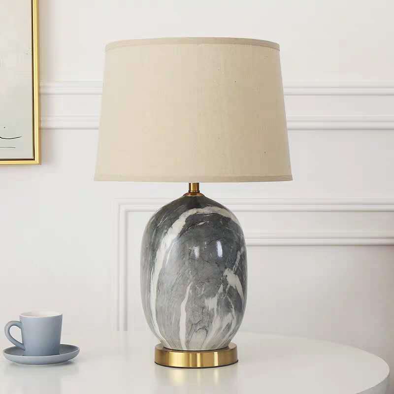 Modern Minimalist Round Vase Base Ceramic Fabric 1-Light Table Lamp For Bedroom