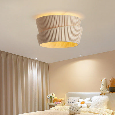 Modern Minimalist Round Hardware Fiber Fabric 3-Light Flush Mount Ceiling Light For Living Room