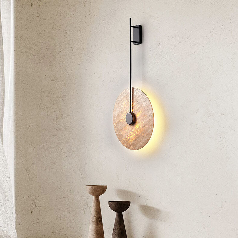 Scandinavian Modern Minimalist Round Iron Yellow Travertine LED Wall Sconce Lamp