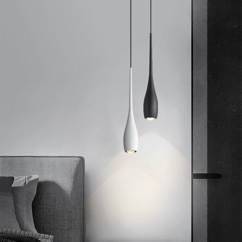 Lampe suspendue LED en aluminium, couleur unie, minimaliste et moderne, noir et blanc, en forme de larme 