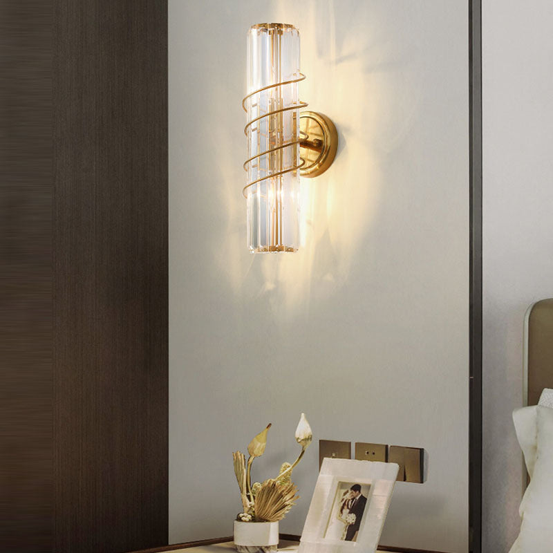 Nordic Light Luxury Crystal Column 2-Light Wall Sconce Lamp