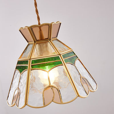 Vintage Bell Brass Glass 1-Light Pendant Light