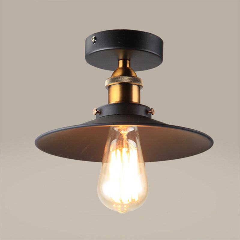 Contemporary Industrial Iron Umbrella Shade 1-Light Semi-Flush Mount Ceiling Light For Living Room