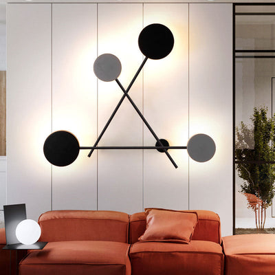 Modern Mid-Century Iron Triangle Frame Acrylic Disc LED Wall Sconce Lamp For Bedroom