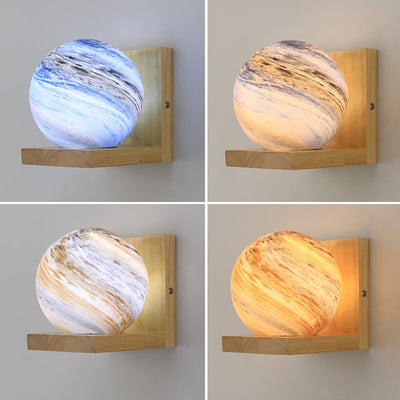 Nordic Creative Planet Glass Wood 1-Light Wall Sconce Lamp