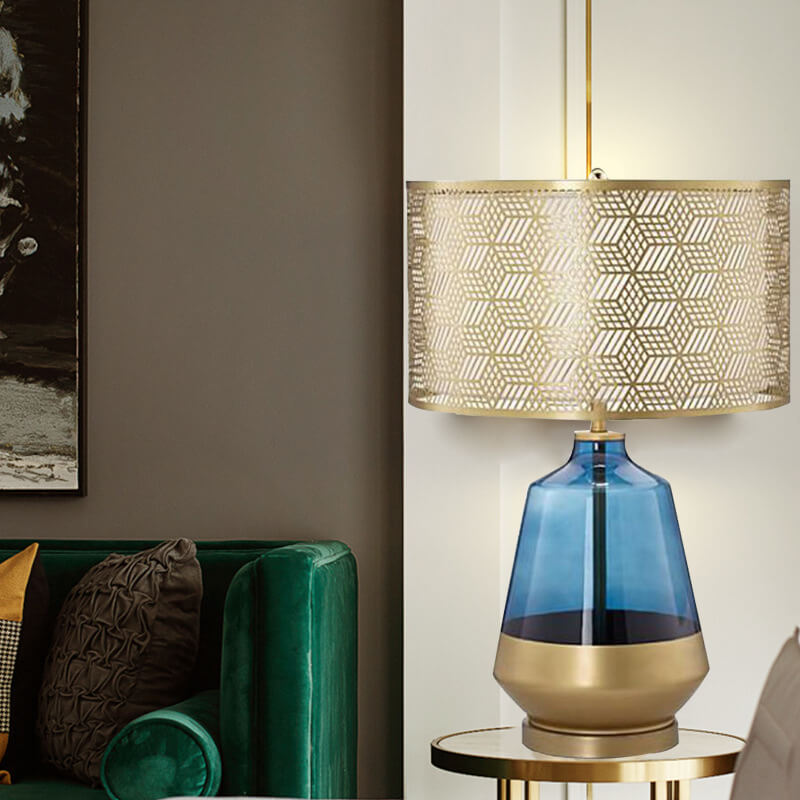 Modern Luxury Blue Glass Bottle Metal Lamp Shade 1-Light Table Lamp
